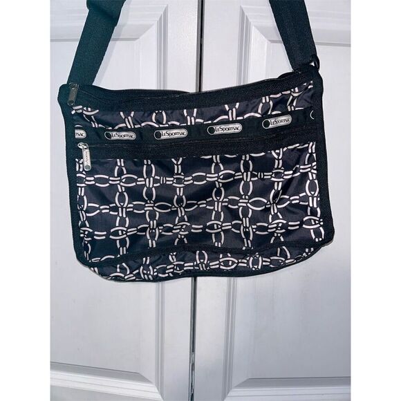LeSportsac Deluxe Everyday Shoulder Bag Black Geometric Unisex - Picture 1 of 6